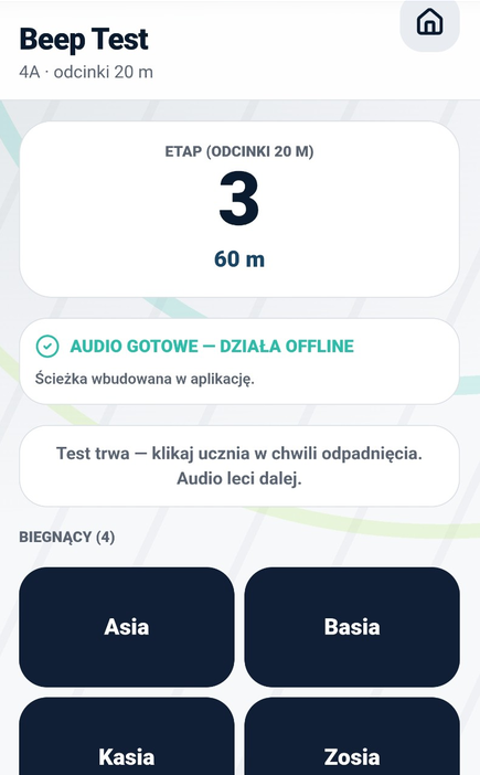 Aktywny pomiar Beep Testu w aplikacji WF Base